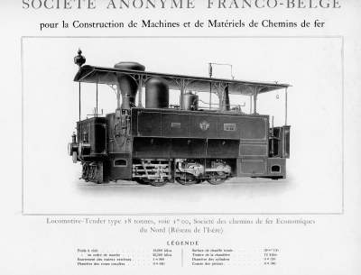 <b>Locomotive-tender type 18 tonnes, voie 1m00</b><br>Société des chemins de fer Economiques du Nord<br>(Réseau de l'Isère)